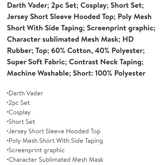 NWT Boys Darth Vader Hoodie and short 2 Piece Set - Picture 4 of 4